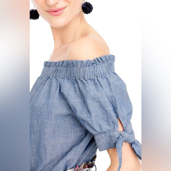 J. Crew Chambray Off Shoulder Top Blue Size 00 - Picture 4 of 15